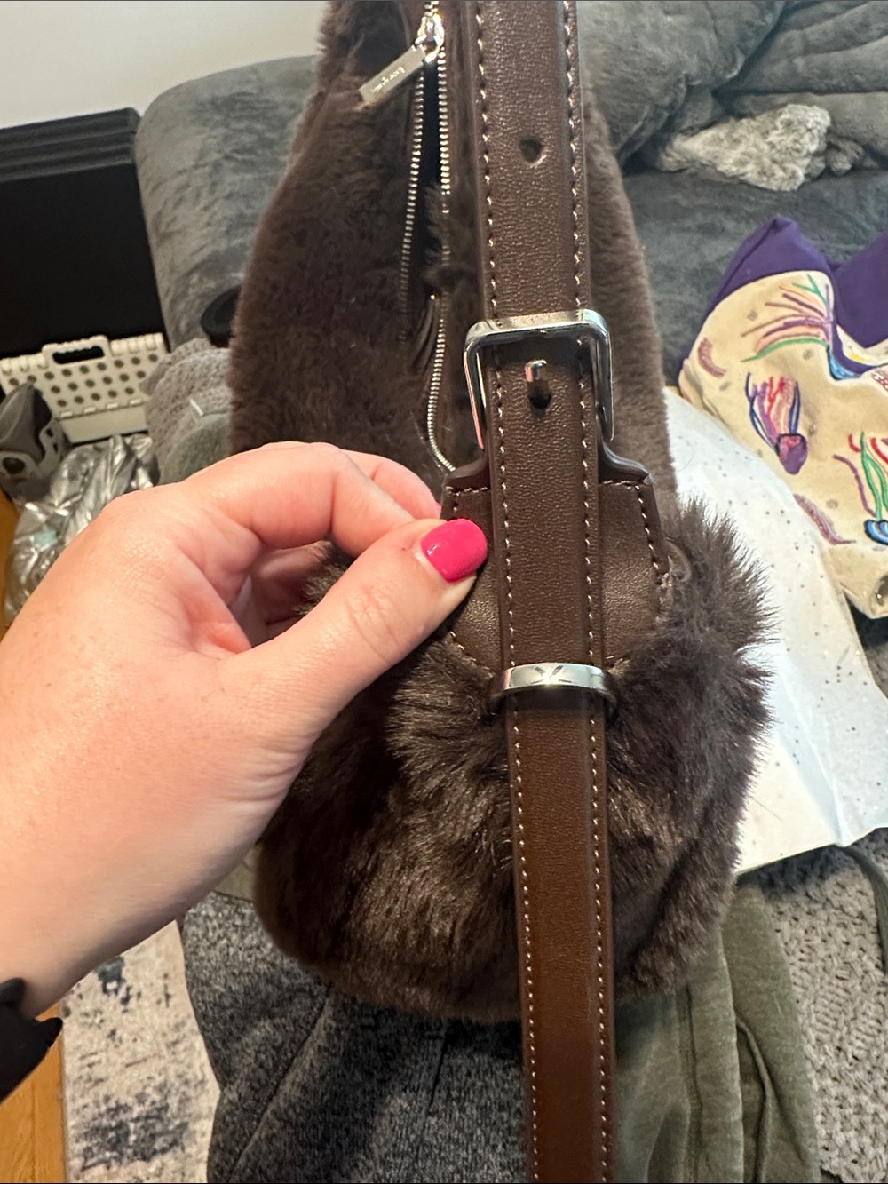 kate spade Dark Brown Faux Fur Hobo Bag - Picture 3 of 7